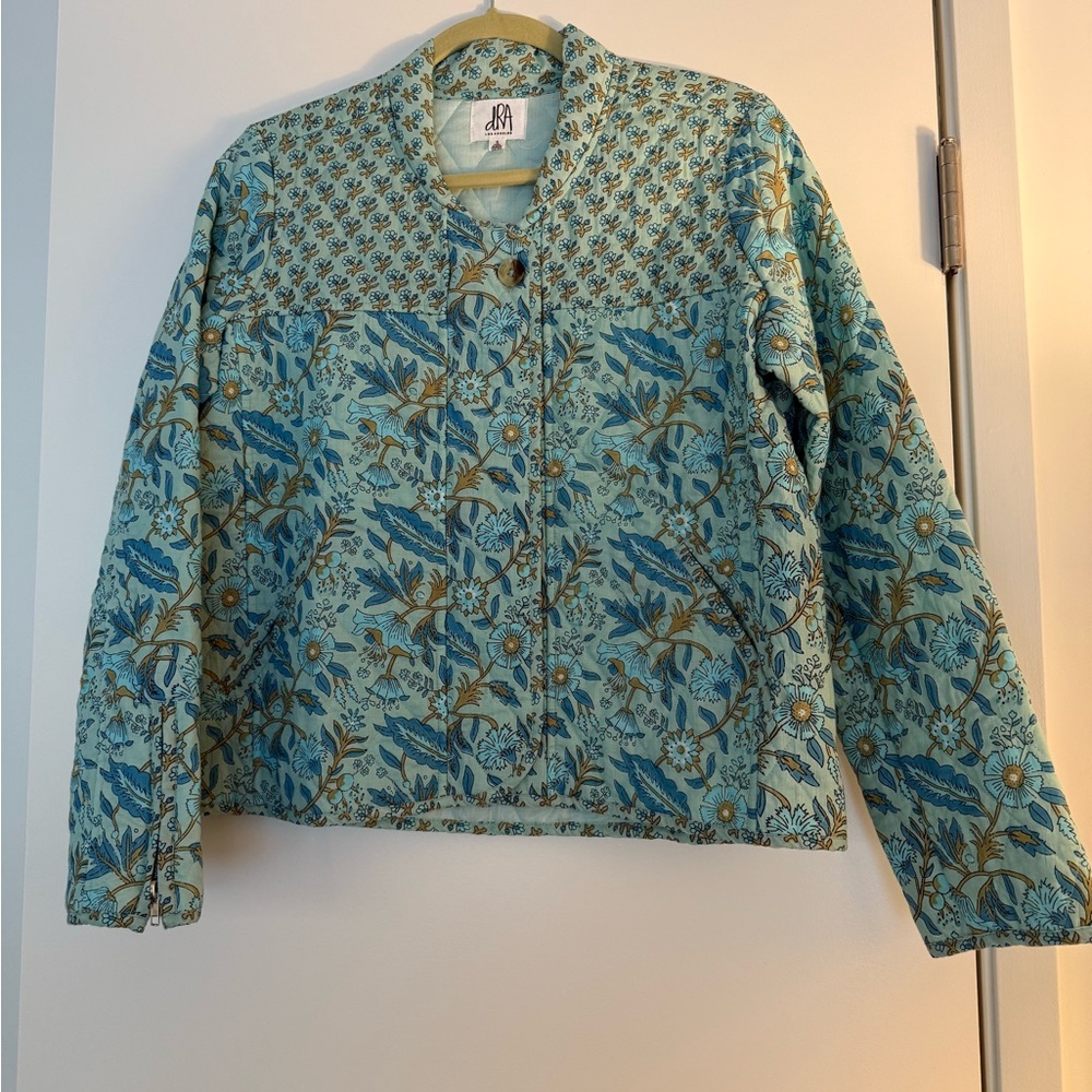DRA Anthropologie Blue Floral Quilted Bomber Jacket Never Worn Sz S